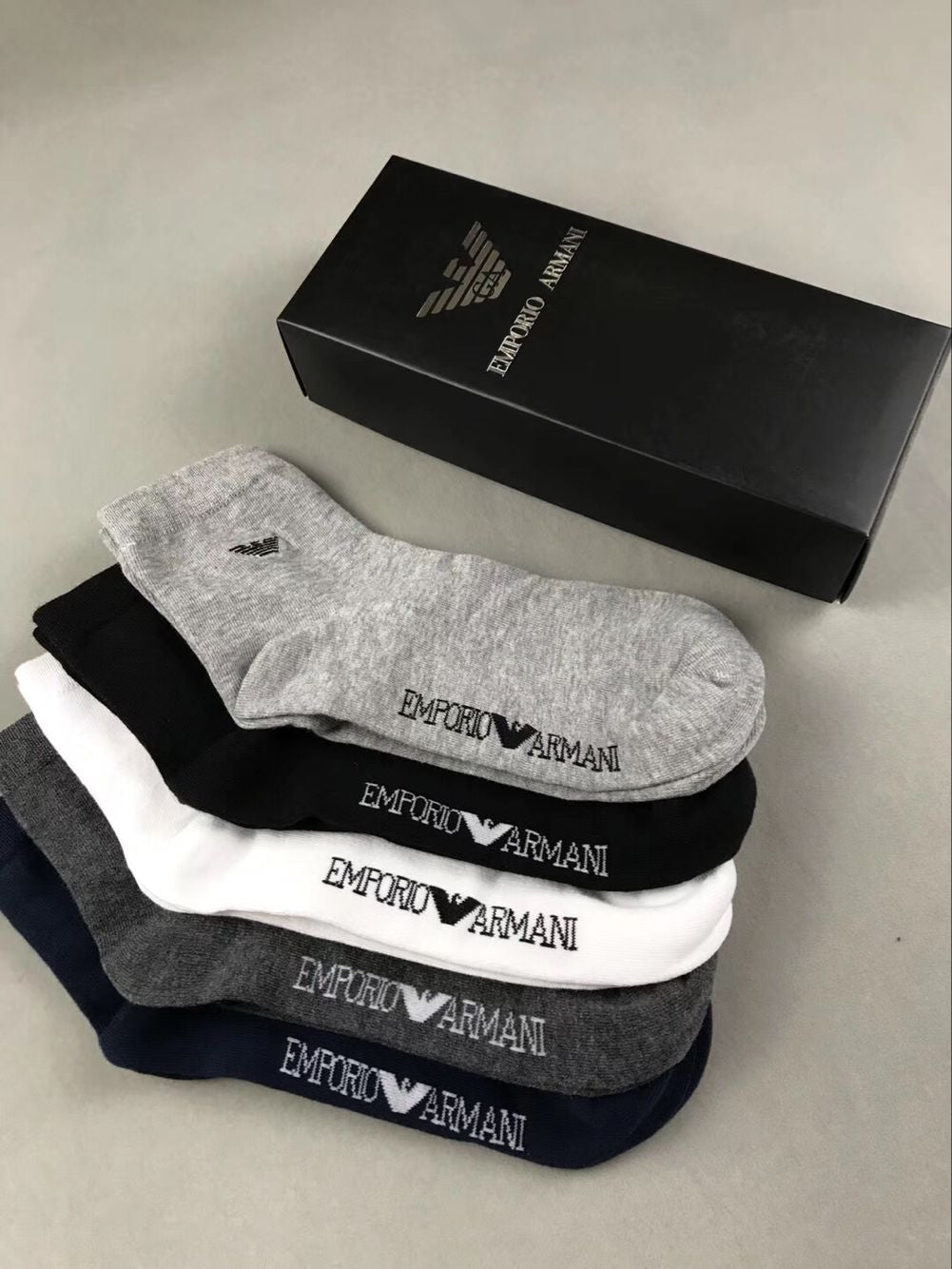 Armani Cotton Visible Cuff, Colour And Emblem Details Crew Socks - 5-Pair Set
