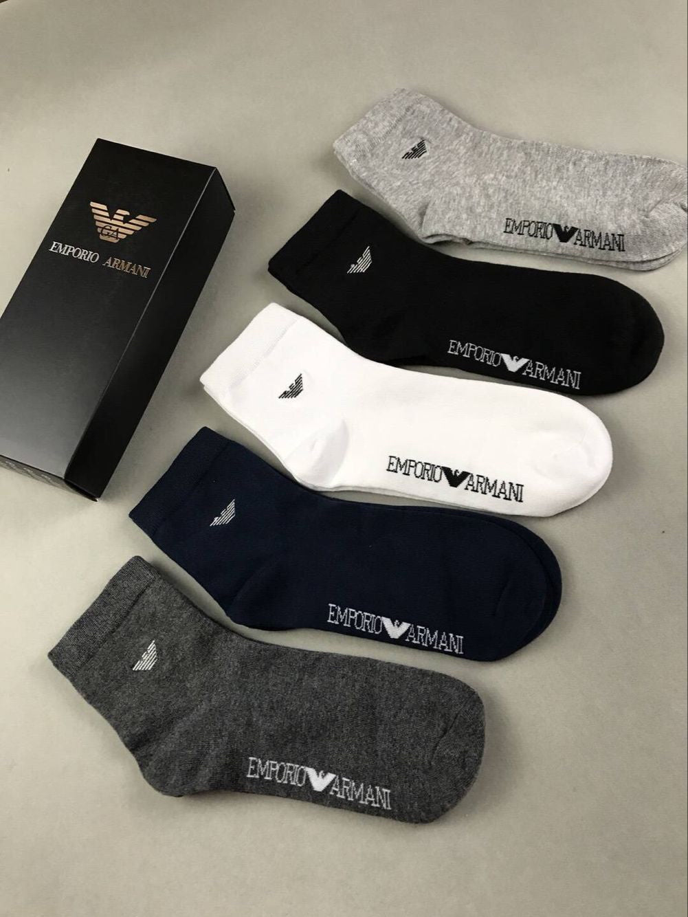 Armani Cotton Visible Cuff, Colour And Emblem Details Crew Socks - 5-Pair Set