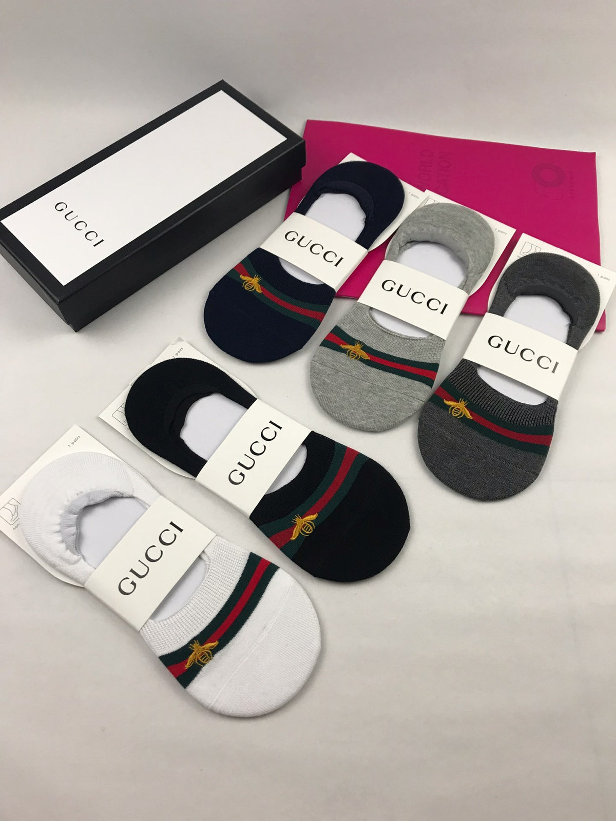 Gucci Red-And-Green Trim Details No-Show Socks - 5-Pair Set