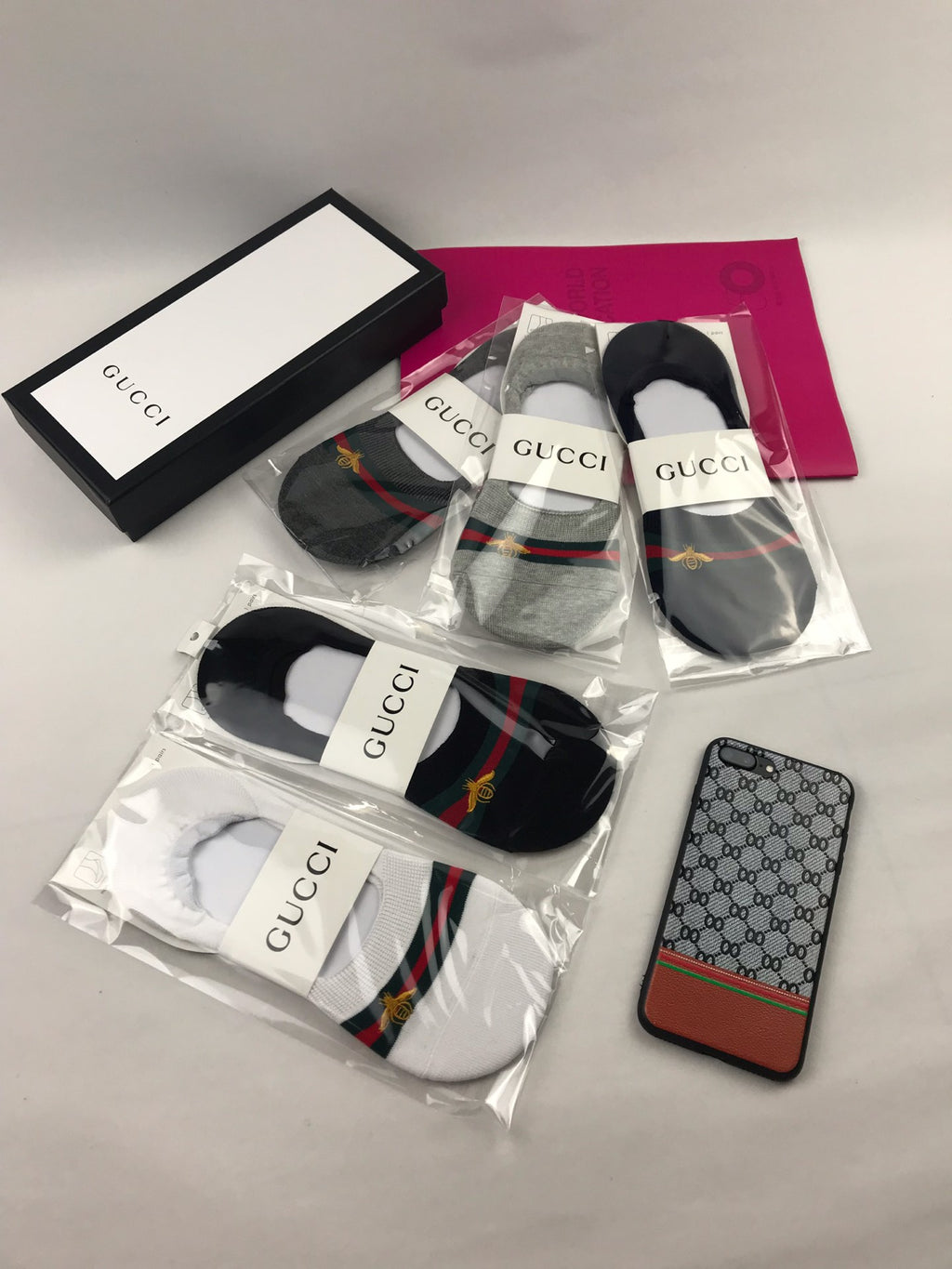 Gucci Red-And-Green Trim Details No-Show Socks - 5-Pair Set