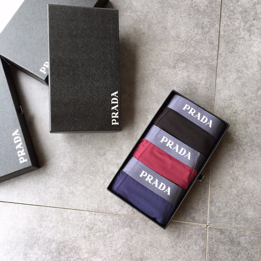 Prada Visible Colour, Waistband And Emblem Details Men's Boxer Briefs - 3-Piece Box