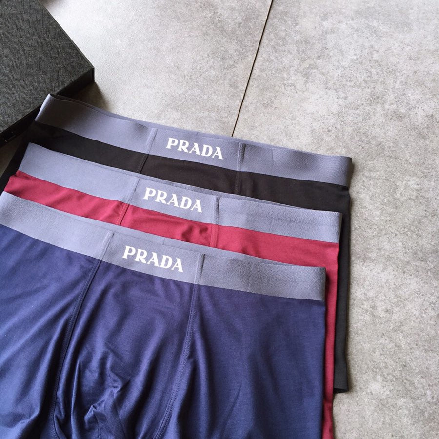 Prada Visible Colour, Waistband And Emblem Details Men's Boxer Briefs - 3-Piece Box