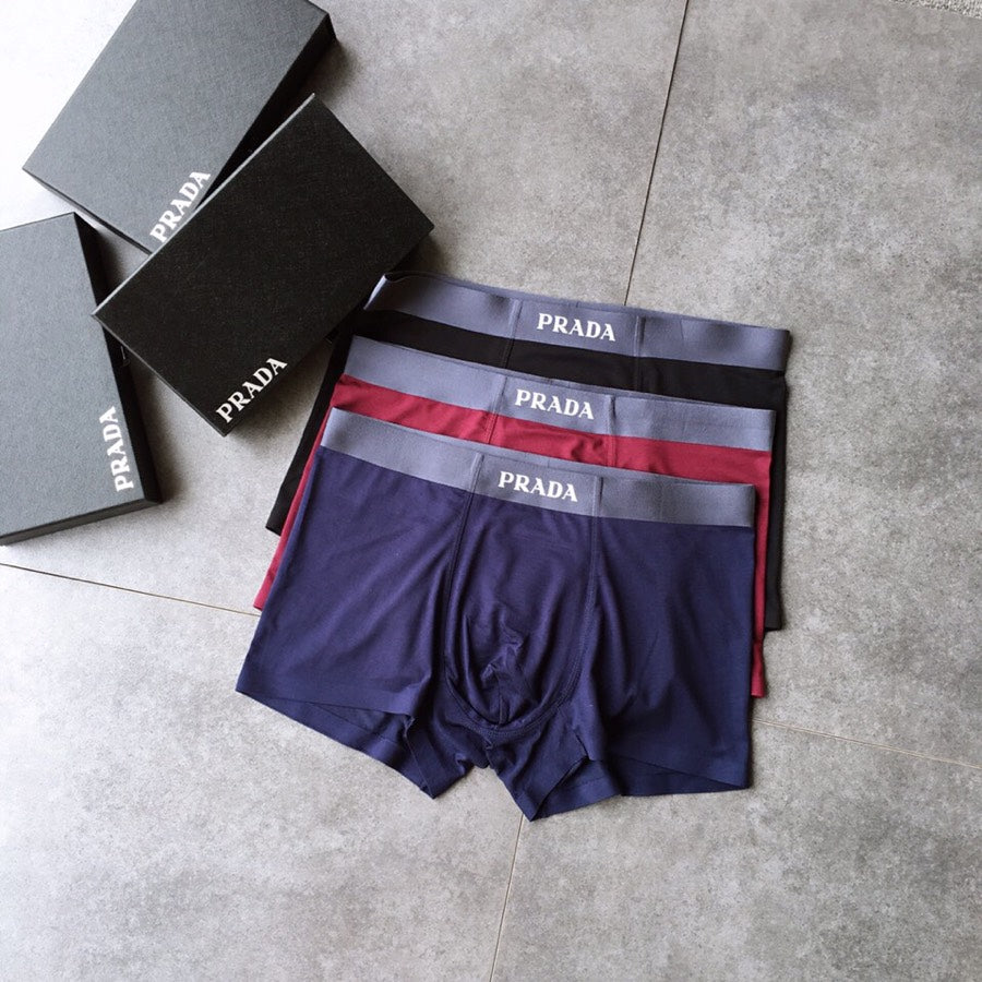 Prada Visible Colour, Waistband And Emblem Details Men's Boxer Briefs - 3-Piece Box