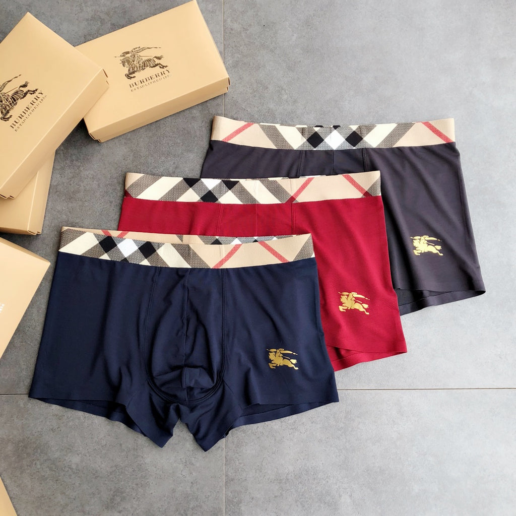 Burberry Check-Inspired Waistbands Men's Boxer Briefs - 3-Piece Box