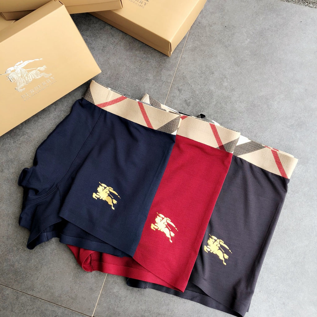 Burberry Visible Colour, Waistband And Emblem Details Men's Boxer Briefs - 3-Piece Box