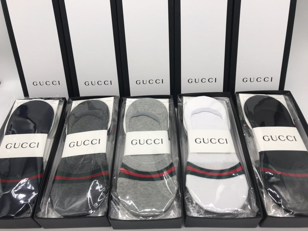 Gucci Cotton Visible Colour, Cuff And Emblem Details No-Show Socks - 5-Pair Set