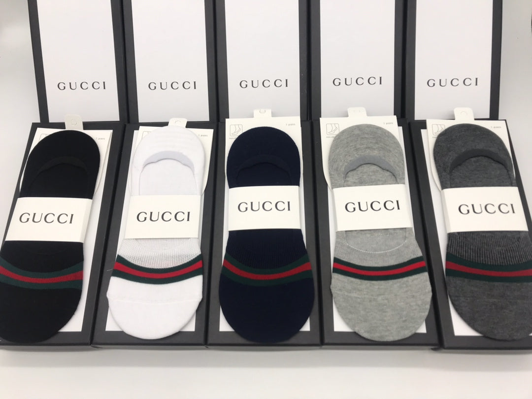 Gucci Cotton Visible Colour, Cuff And Emblem Details No-Show Socks - 5-Pair Set