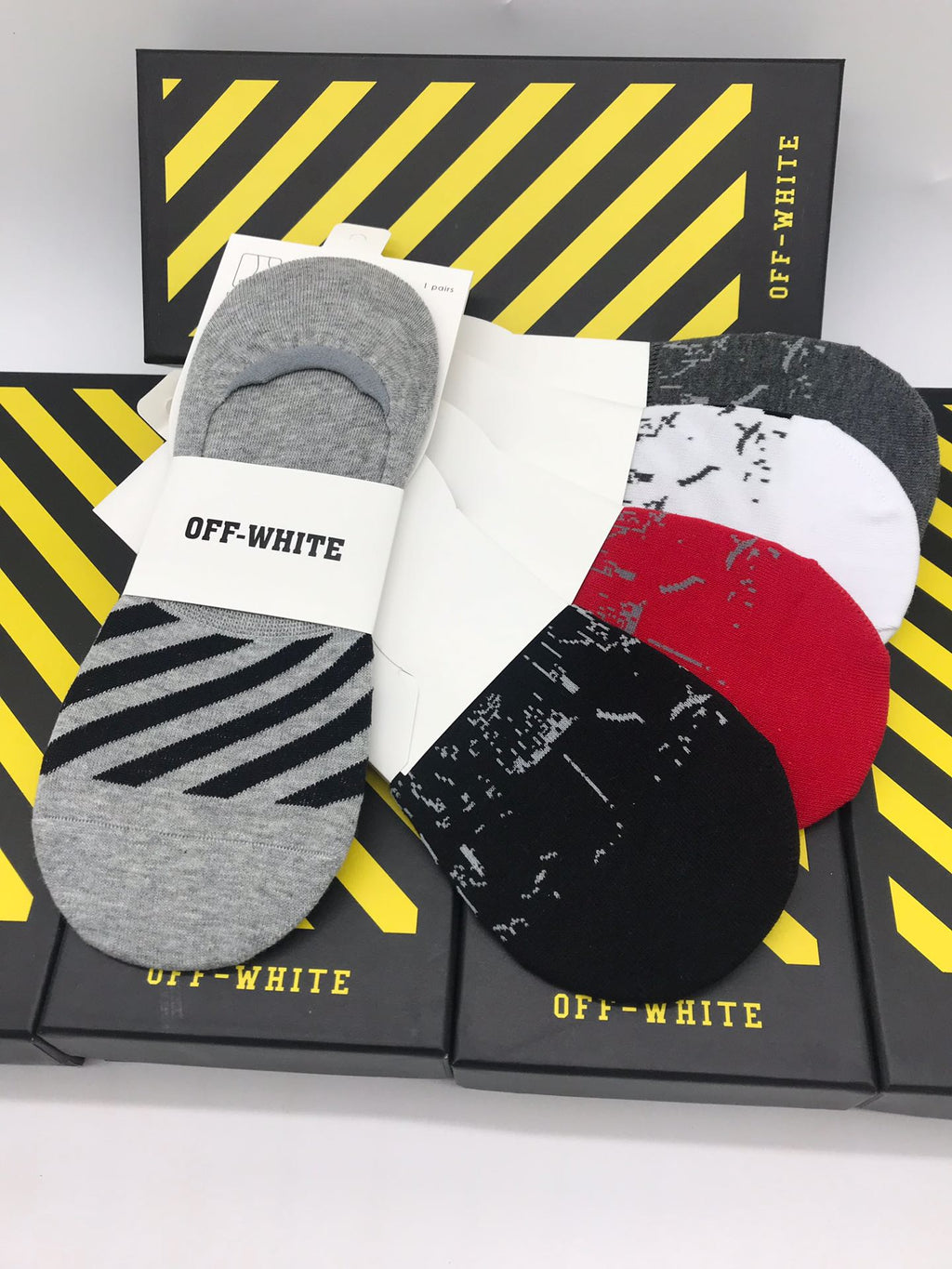 Off-White Cotton Visible Colour, Cuff And Emblem Details No-Show Socks - 5-Pair Set