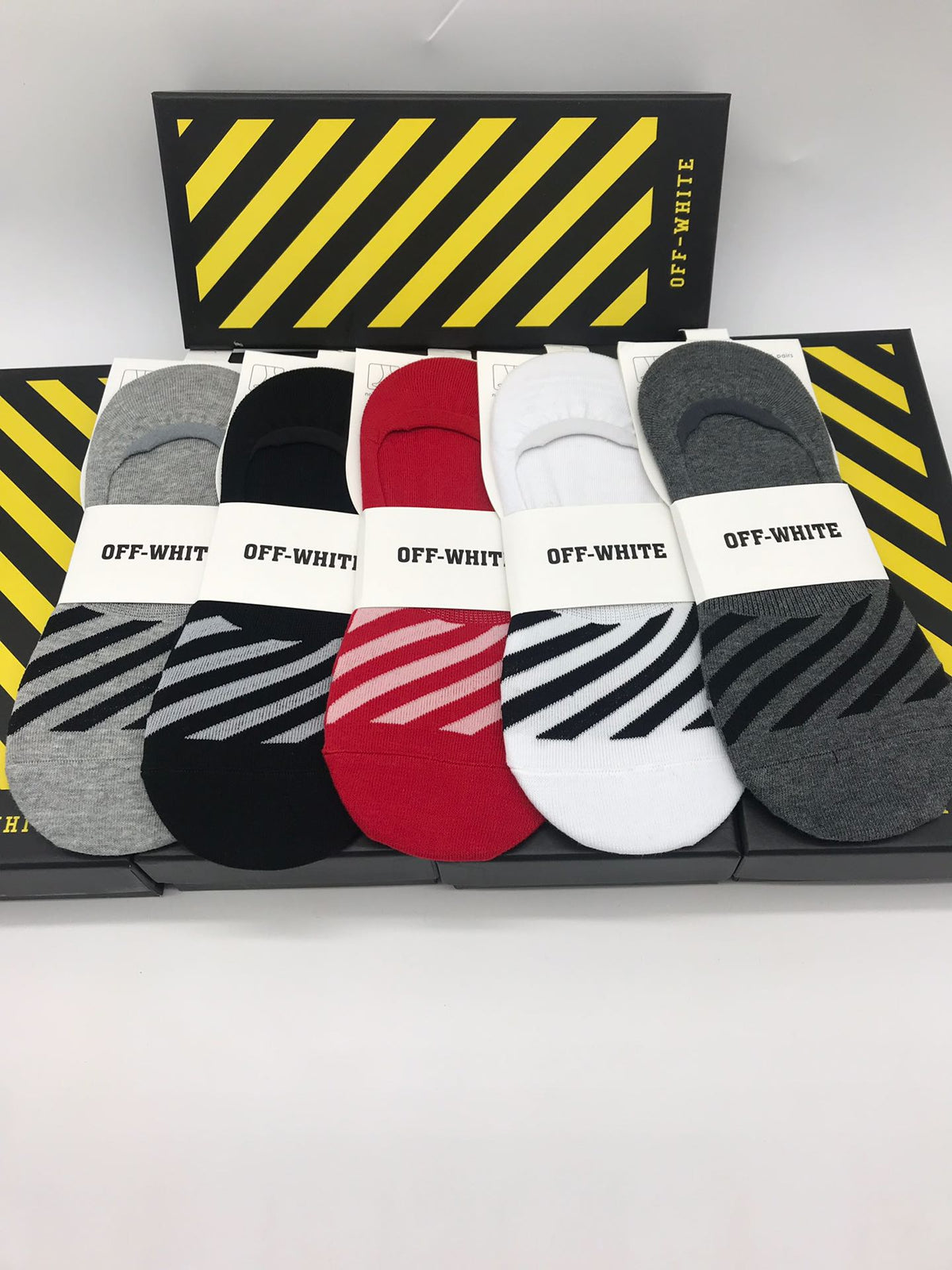 Off-White Cotton Visible Colour, Cuff And Emblem Details No-Show Socks - 5-Pair Set