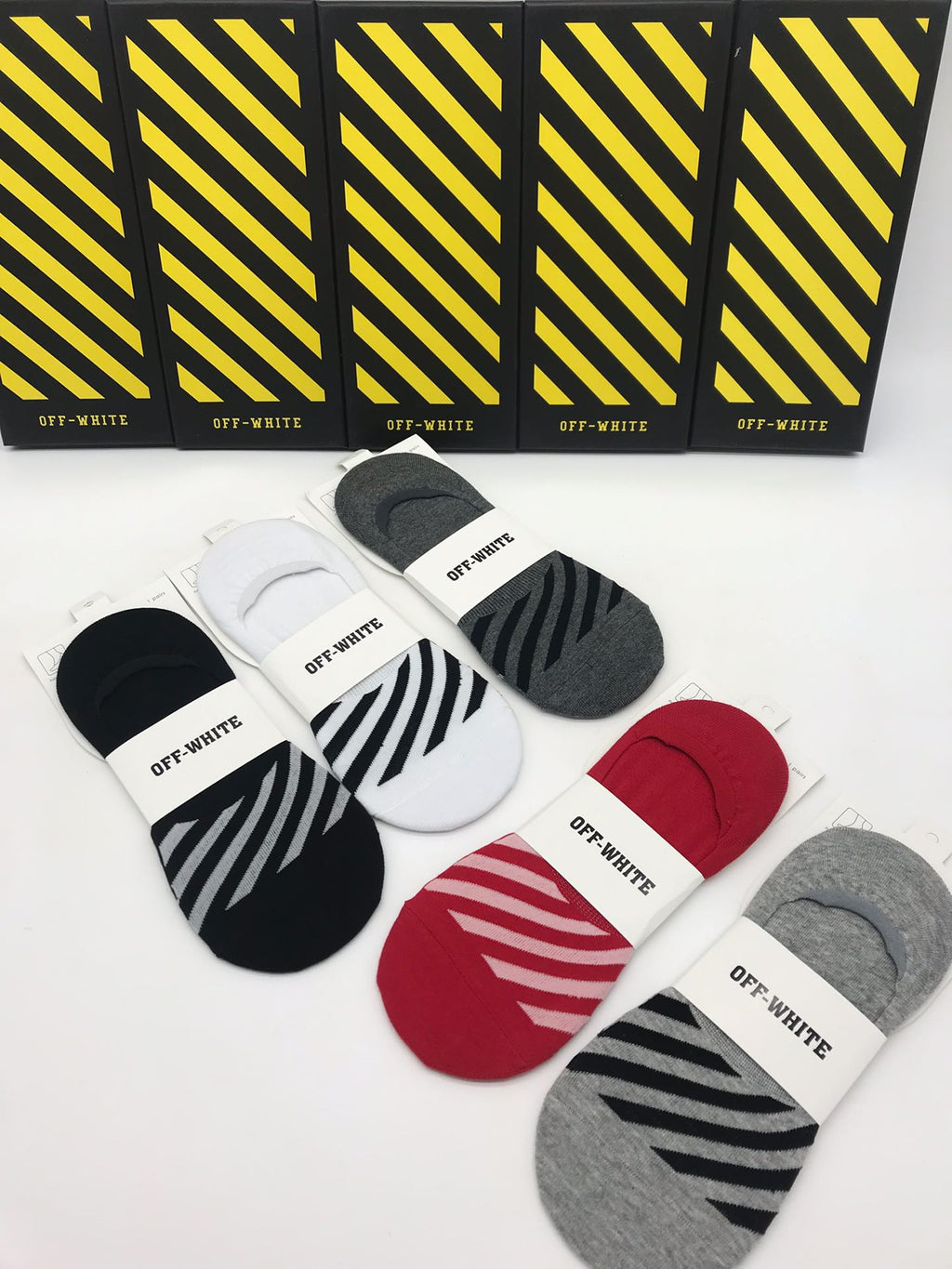 Off-White Cotton Visible Colour, Cuff And Emblem Details No-Show Socks - 5-Pair Set