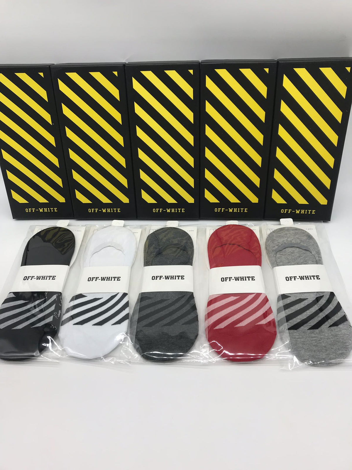 Off-White Cotton Visible Colour, Cuff And Emblem Details No-Show Socks - 5-Pair Set