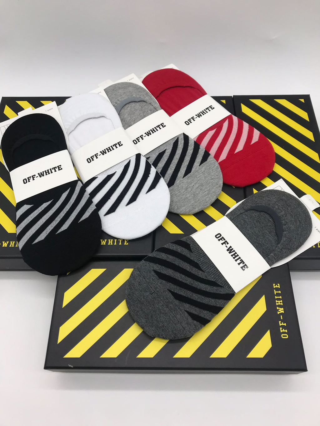 Off-White Cotton Visible Colour, Cuff And Emblem Details No-Show Socks - 5-Pair Set