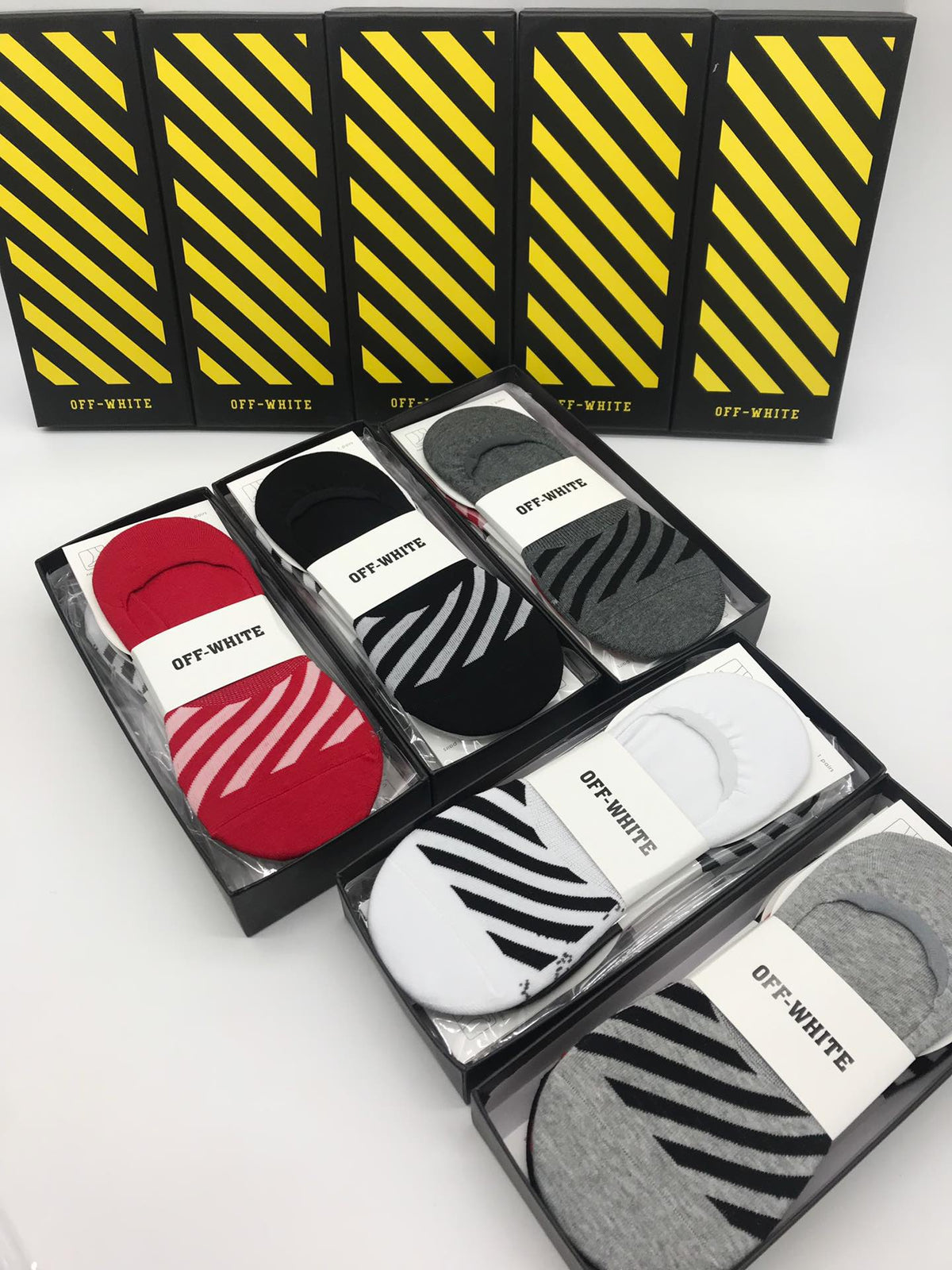 Off-White Cotton Visible Colour, Cuff And Emblem Details No-Show Socks - 5-Pair Set