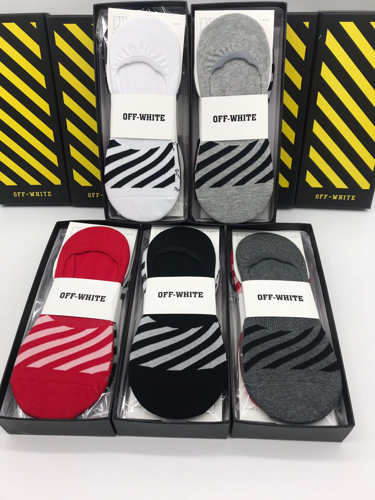 Off-White Cotton Visible Colour, Cuff And Emblem Details No-Show Socks - 5-Pair Set