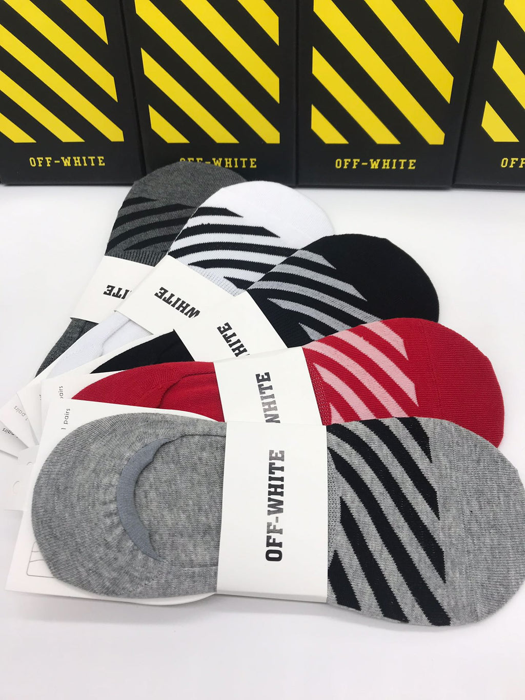Off-White Cotton Visible Colour, Cuff And Emblem Details No-Show Socks - 5-Pair Set