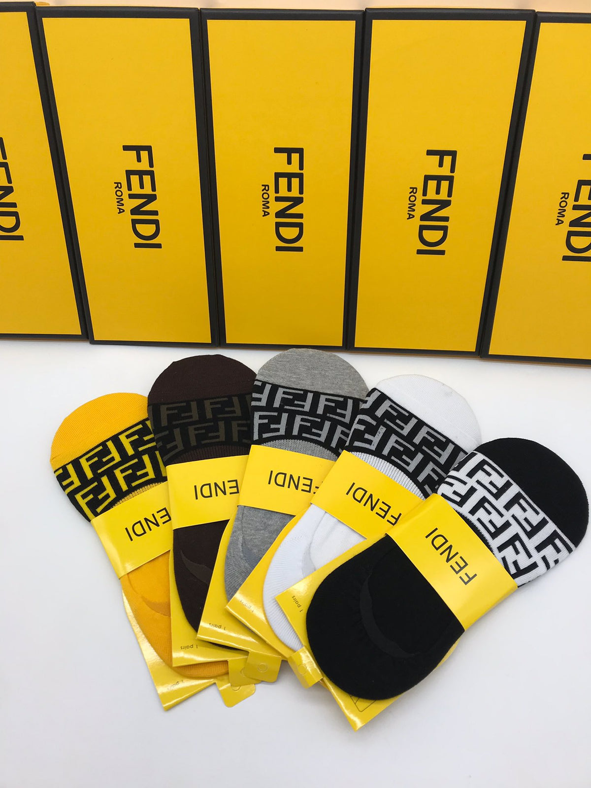 Fendi Cotton Visible Logo, Stripe Or Motif Details Crew Socks - 5-Pair Set