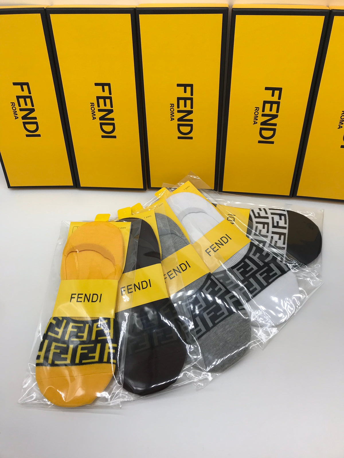 Fendi Cotton Visible Logo, Stripe Or Motif Details Crew Socks - 5-Pair Set