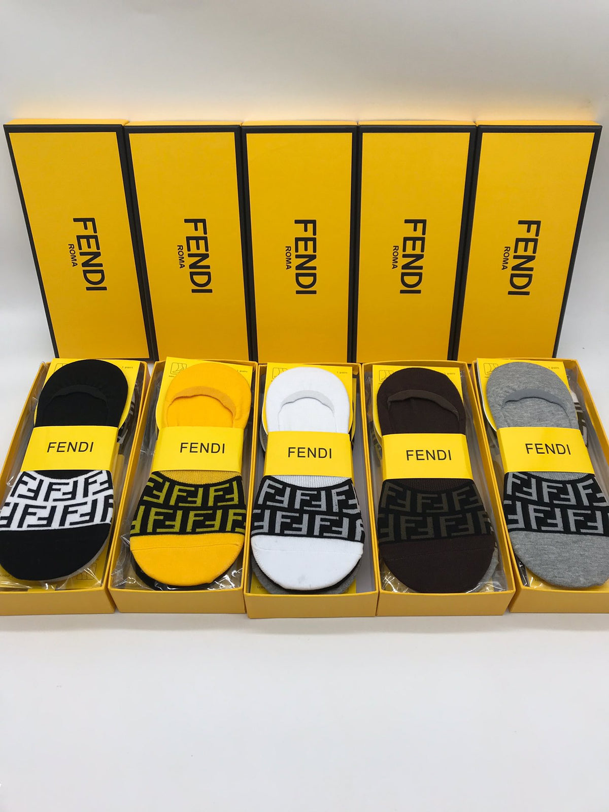 Fendi Cotton Visible Logo, Stripe Or Motif Details Crew Socks - 5-Pair Set