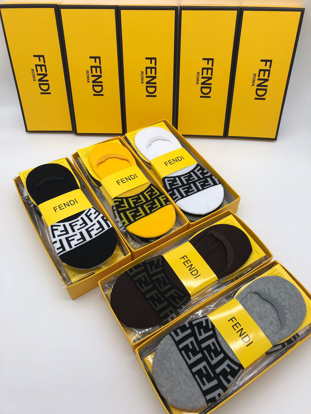 Fendi Cotton Visible Logo, Stripe Or Motif Details Crew Socks - 5-Pair Set