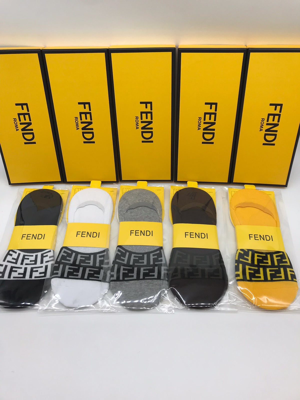 Fendi Cotton Visible Logo, Stripe Or Motif Details Crew Socks - 5-Pair Set