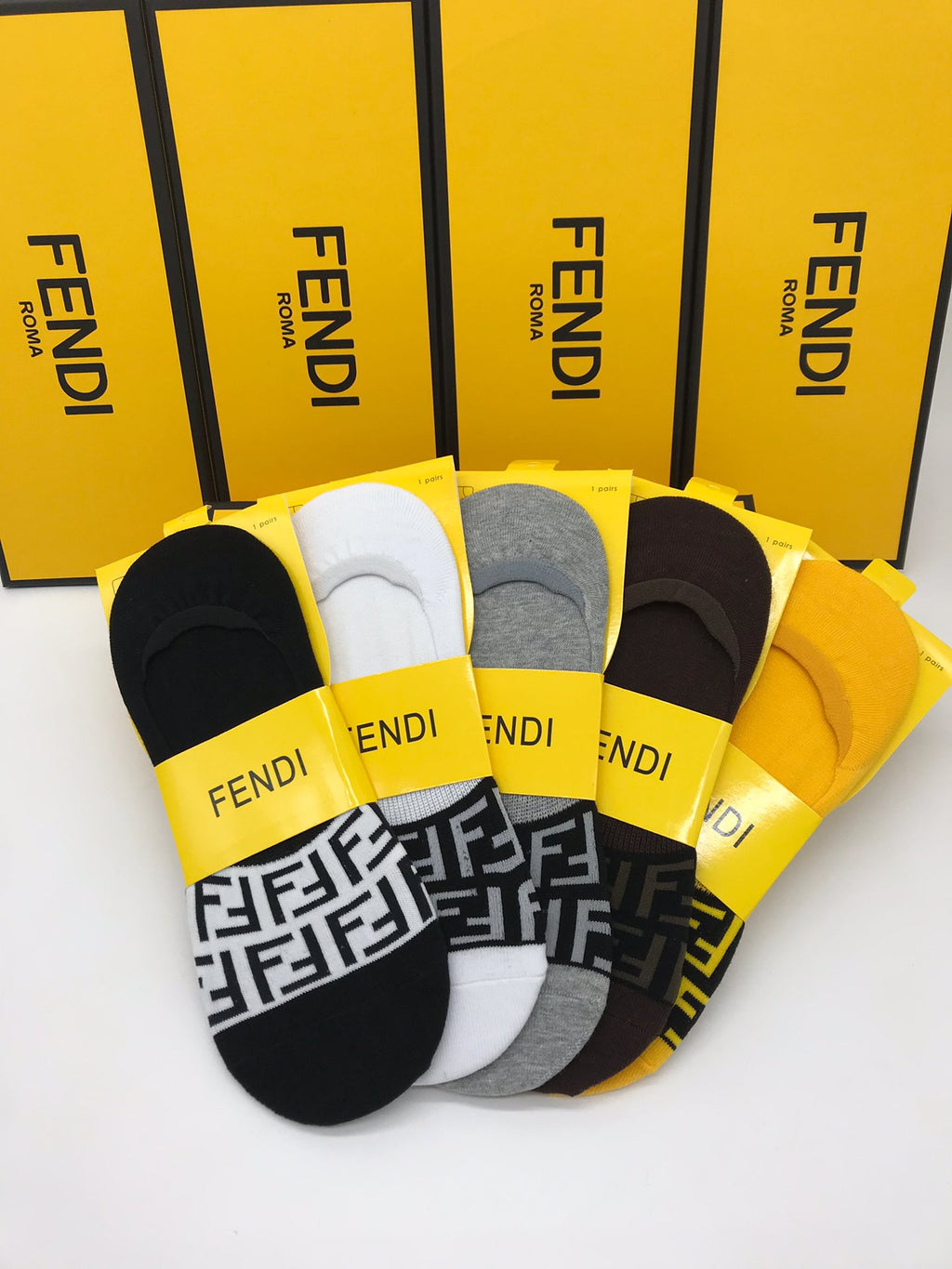 Fendi Cotton Visible Logo, Stripe Or Motif Details Crew Socks - 5-Pair Set
