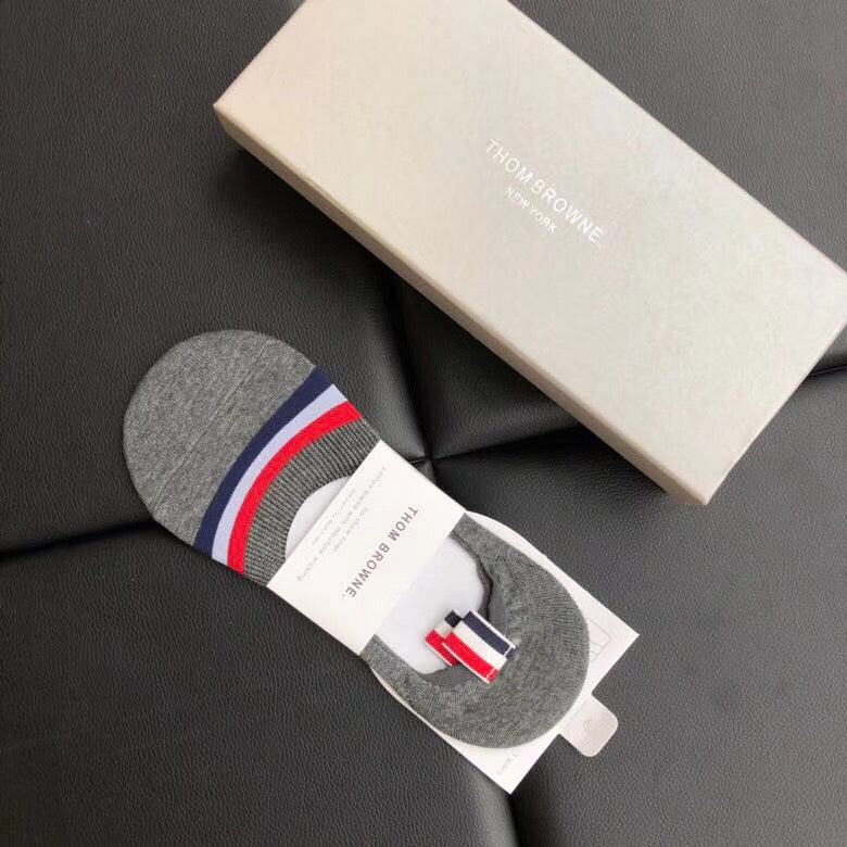 Thom Browne Cotton Visible Colour, Cuff And Emblem Details No-Show Socks - 5-Pair Set