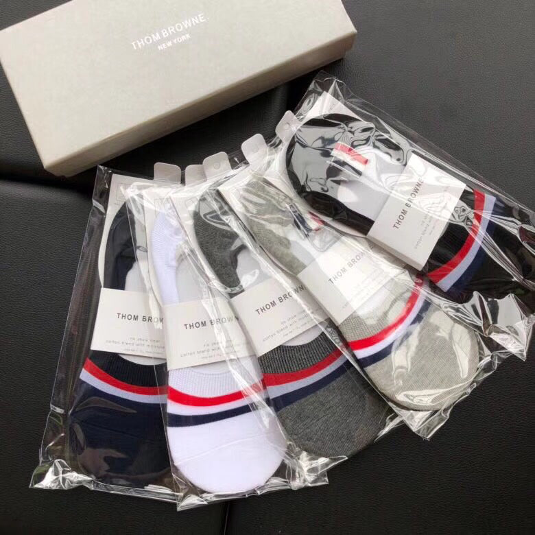 Thom Browne Cotton Visible Branded Cuff Or Emblem Details No-Show Socks - 5-Pair Set