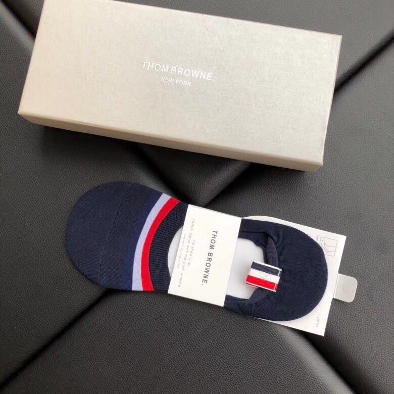 Thom Browne Cotton Visible Colour, Cuff And Emblem Details No-Show Socks - 5-Pair Set