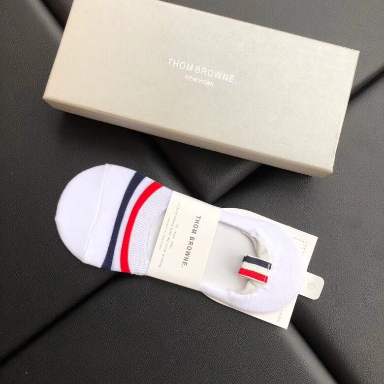 Thom Browne Cotton Visible Branded Cuff Or Emblem Details No-Show Socks - 5-Pair Set