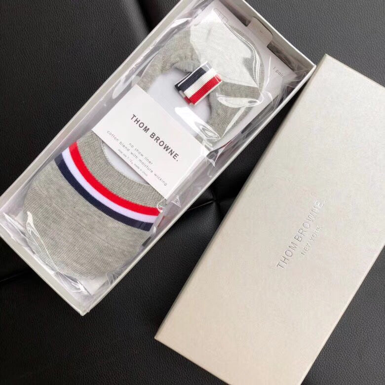 Thom Browne Cotton Visible Colour, Cuff And Emblem Details No-Show Socks - 5-Pair Set