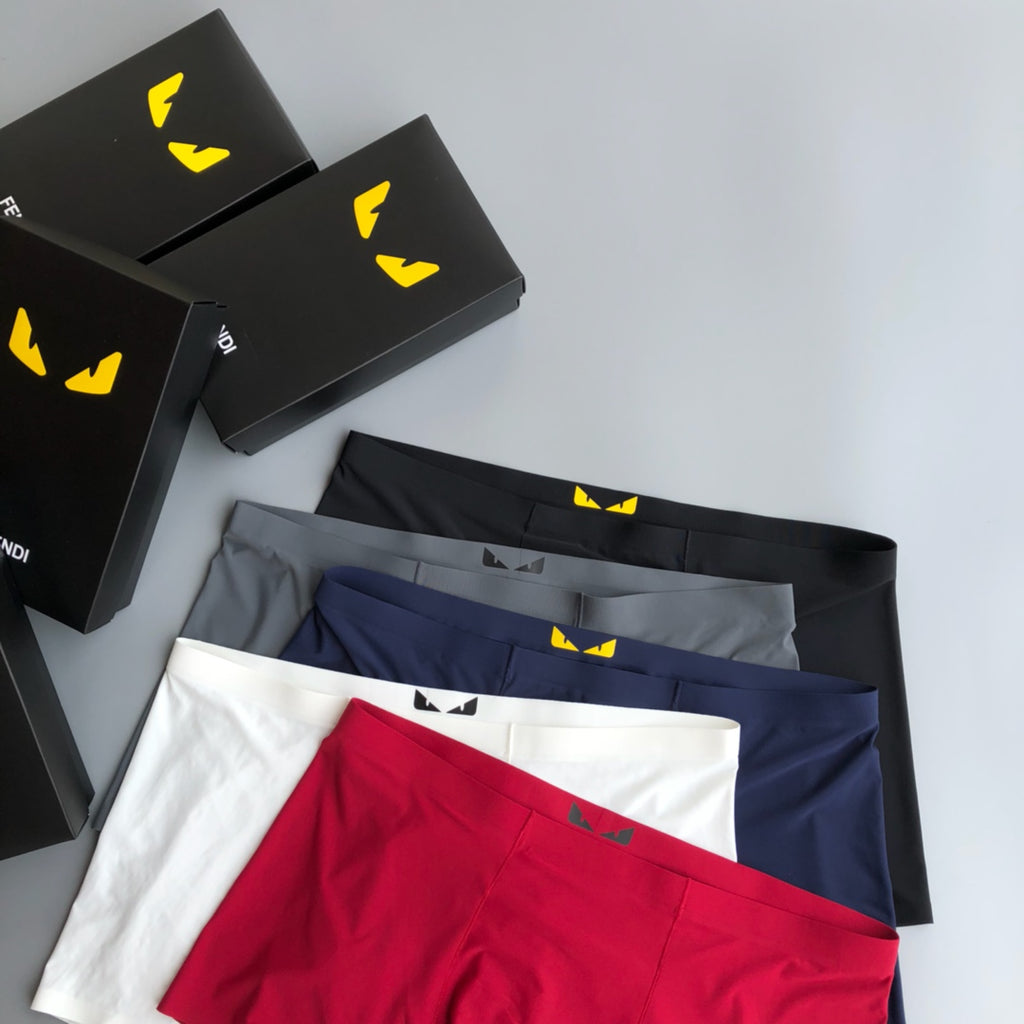 Fendi Yellow Emblem Details Men's Boxer Briefs - 3-Piece Box