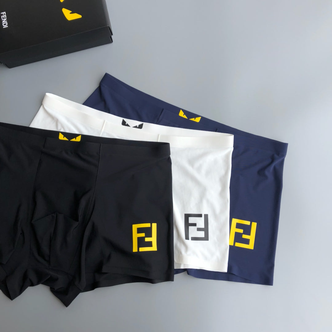 Fendi Yellow Emblem Details Men's Boxer Briefs - 3-Piece Box