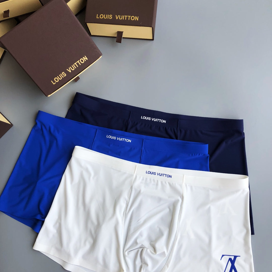 Louis Vuitton Solid Panels And Visible Emblem Details Men's Boxer Briefs - 3-Piece Box