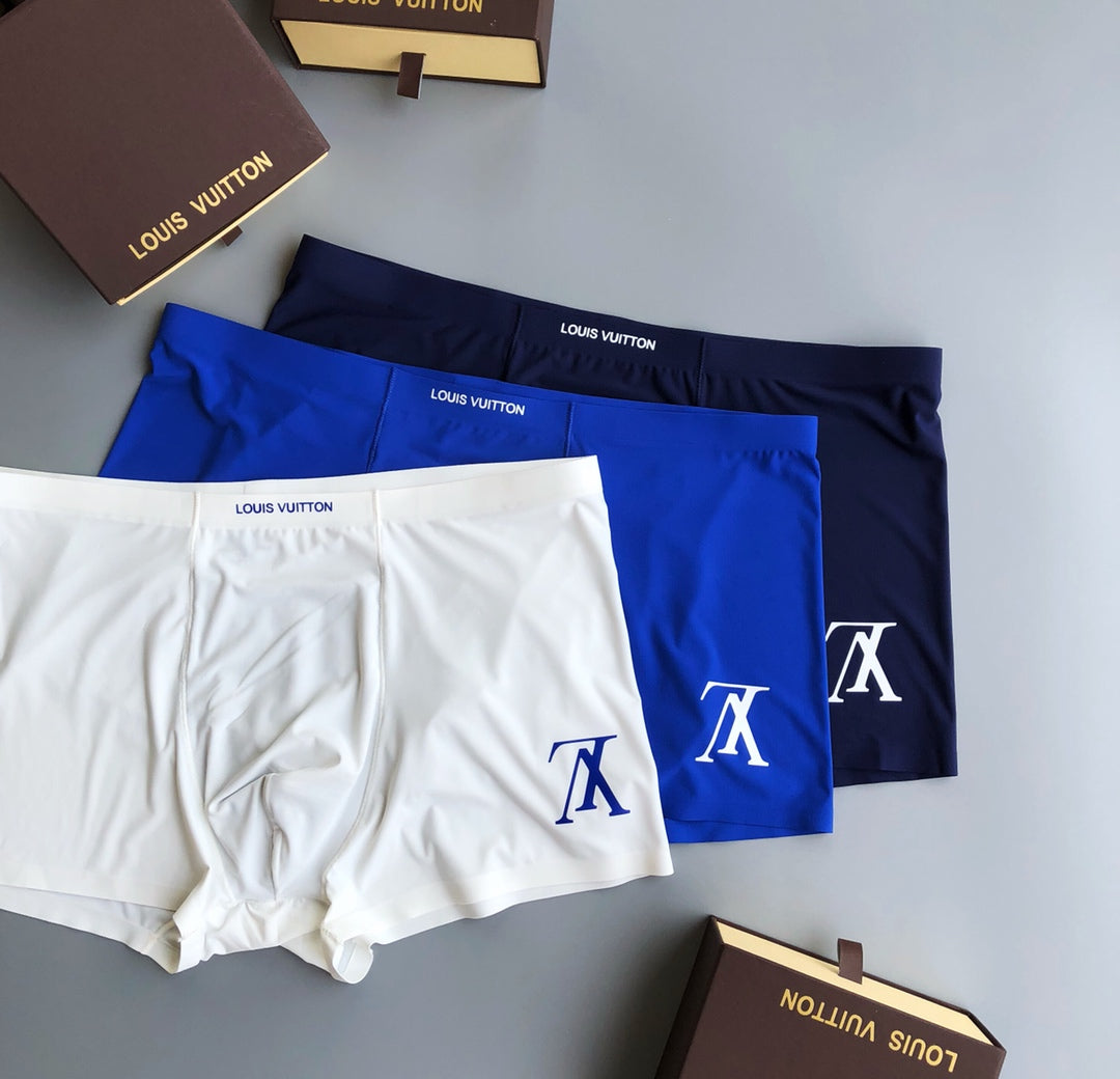 Louis Vuitton Solid Panels And Visible Emblem Details Men's Boxer Briefs - 3-Piece Box