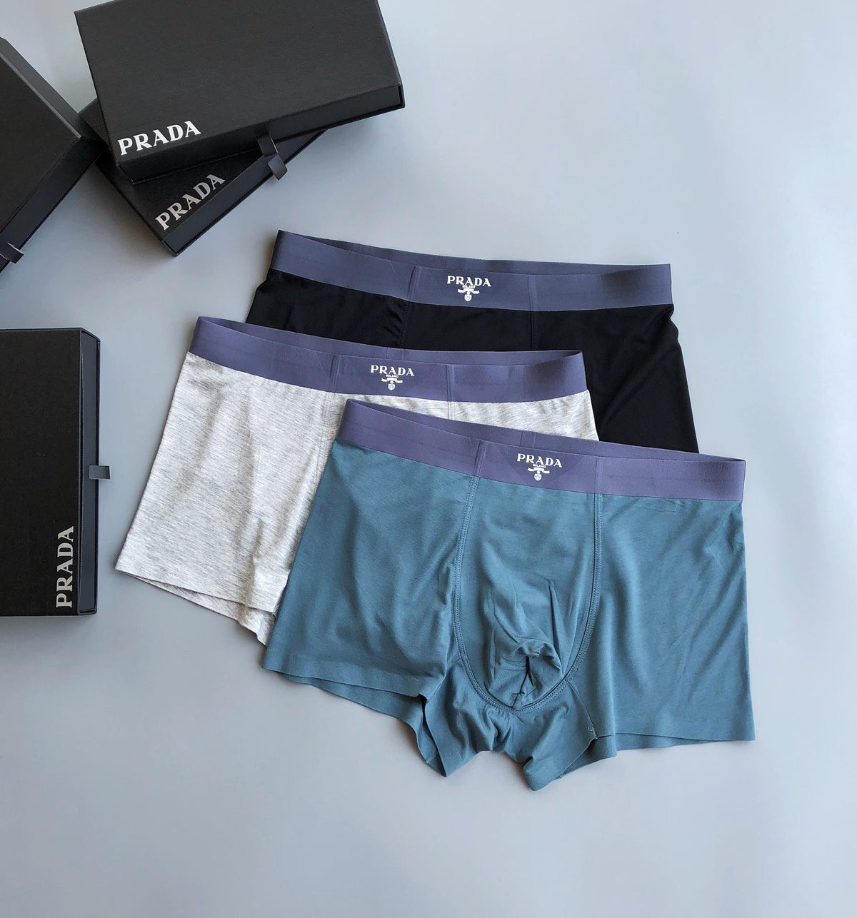 Prada Visible Colour, Waistband And Emblem Details Men's Boxer Briefs - 3-Piece Box