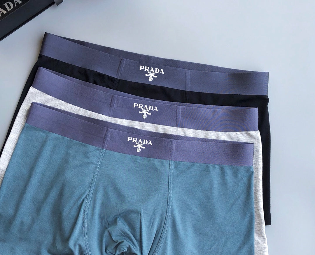 Prada Visible Colour, Waistband And Emblem Details Men's Boxer Briefs - 3-Piece Box