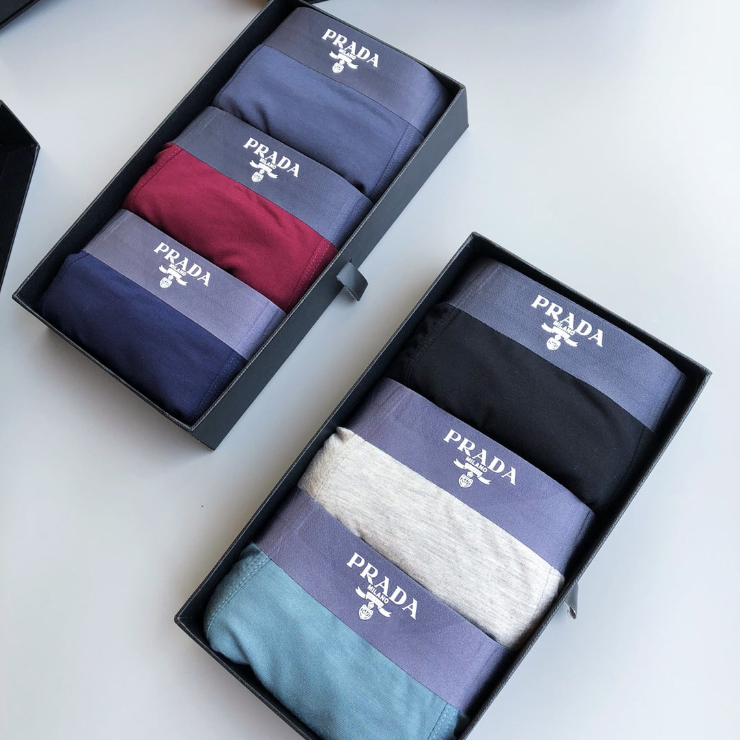 Prada Triangular Emblem Details Men's Boxer Briefs - 3-Piece Box