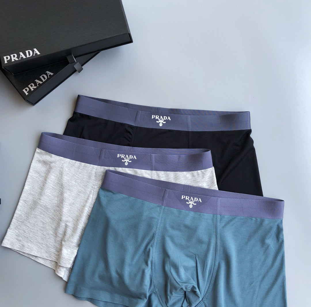 Prada Visible Colour, Waistband And Emblem Details Men's Boxer Briefs - 3-Piece Box