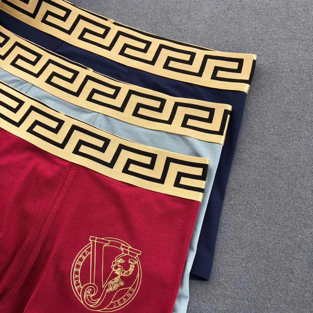 Versace Burgundy Gold Crest Boxer Briefs 3-Piece Box Collection