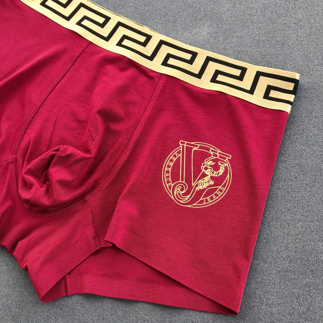 Versace Burgundy Gold Crest Boxer Briefs 3-Piece Box Collection