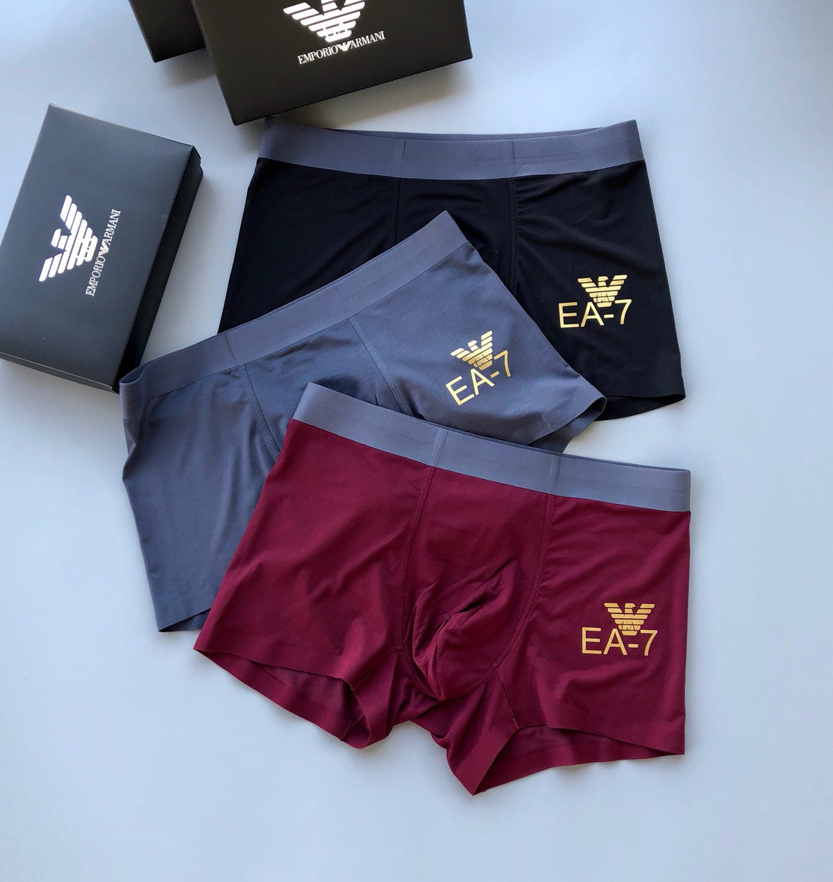 Armani Gold-Tone Ea7 Details Men's Boxer Briefs - 3-Piece Box