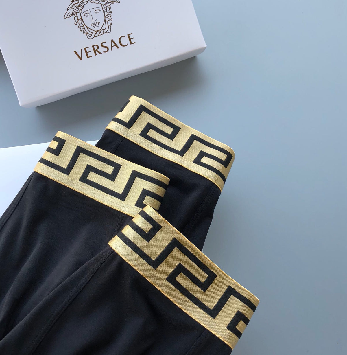 Versace Gold-Tone Greek-Key Waistbands And Medallion Details Men's Boxer Briefs - 3-Piece Box