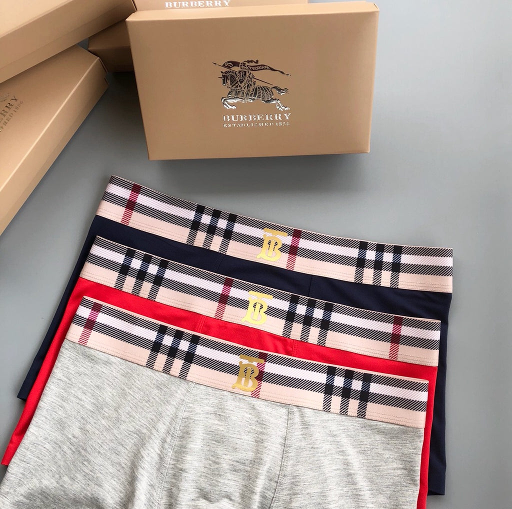 Burberry Check-Inspired Waistbands And Horse Details Men's Boxer Briefs - 3-Piece Box
