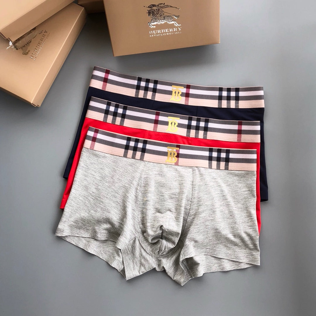 Burberry Check-Inspired Waistbands And Horse Details Men's Boxer Briefs - 3-Piece Box