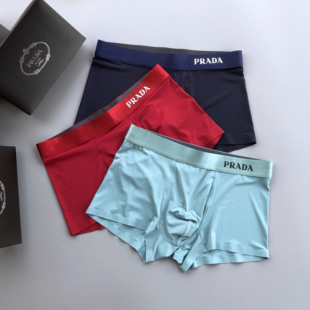 Prada Visible Branded Waistband Or Emblem Details Men's Boxer Briefs - 3-Piece Box