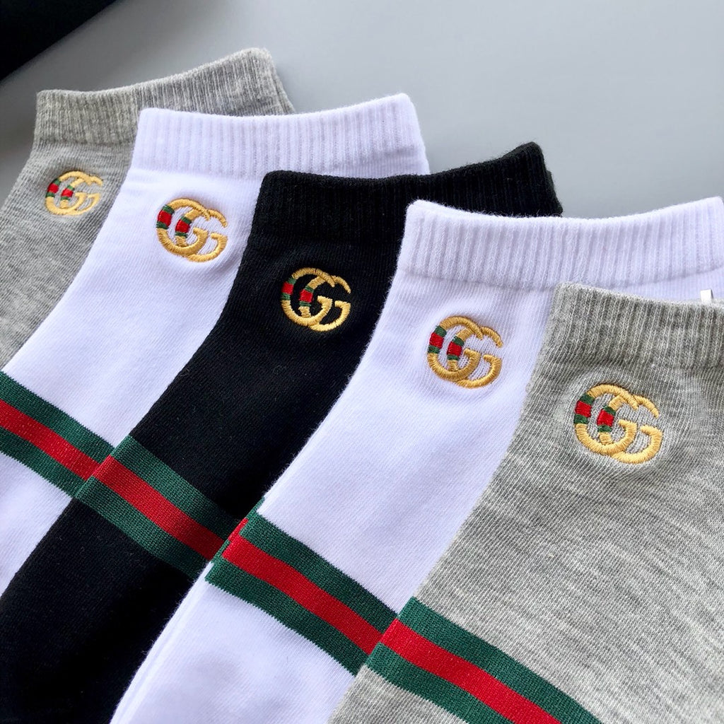 Gucci Cotton blend Striped Bands And Crest Motifs Ankle Socks - 5-Pair Set