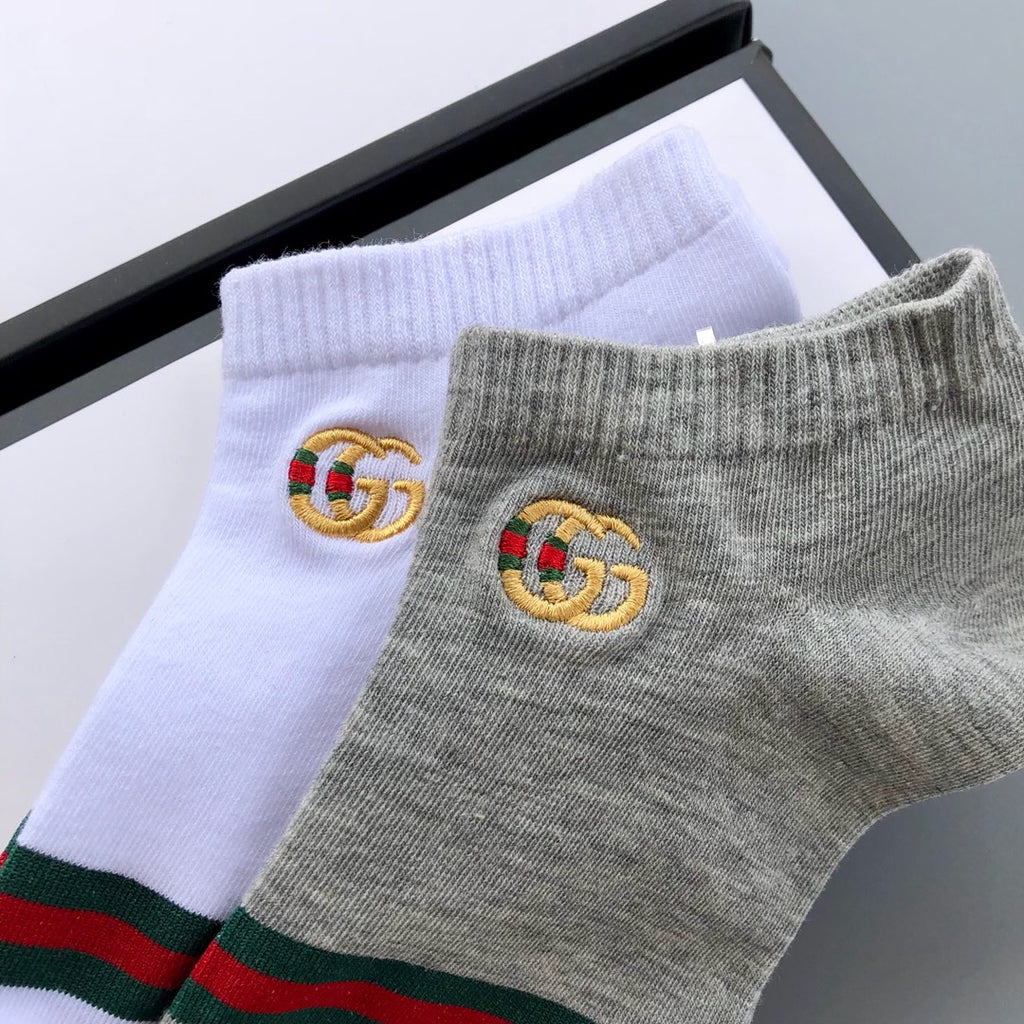 Gucci Cotton blend Striped Bands And Crest Motifs Ankle Socks - 5-Pair Set