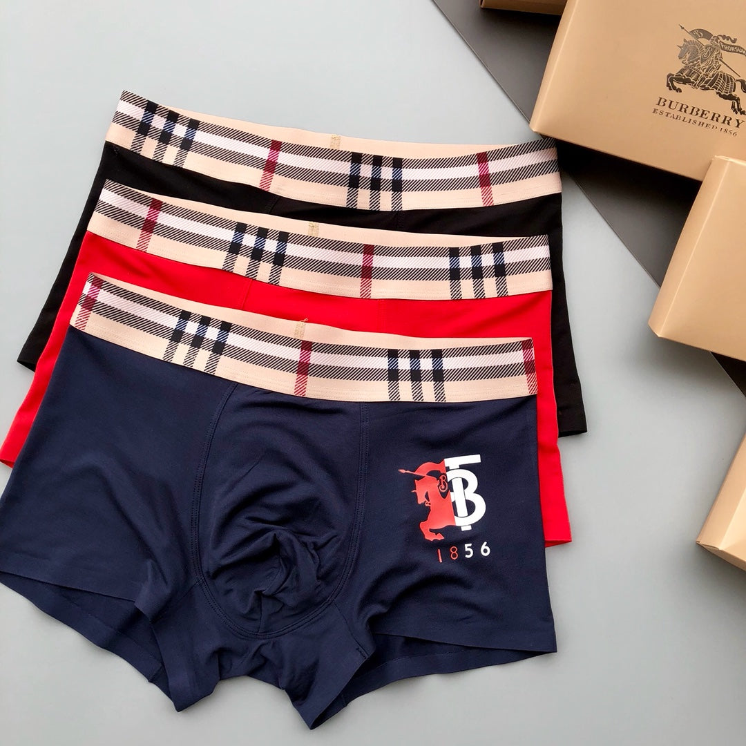 Burberry Red and Navy Boxer Briefs 3-Piece Box Collection
