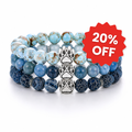 Lagoon, Wavy & Ocean Natural Stone Bead Bracelet Trio | Paw Charm | Rescue Charity