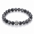 Cedar Black Spider Web Agate Bead Bracelet | Silver Paw Charm | Rescue Charity